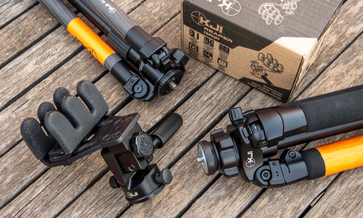The KJI Precision tripods can be purchased in a kit with Reaper Grip swiveling heads