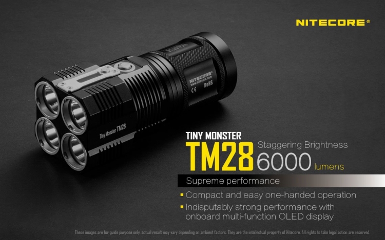 La Nitecore TM28 presenta un display OLED che consente all'utente di tenere sempre sotto controllo lo stato della torcia
