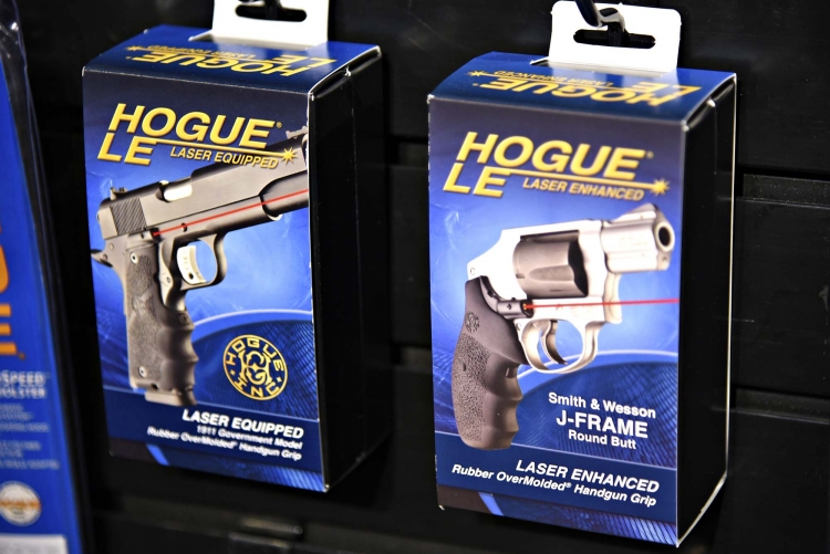 The new Hogue Laser Enhanced grips are currently available for 1911 pistols and S&W J frame revolvers