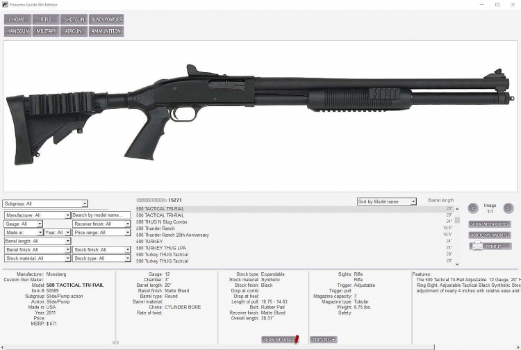 Each entry can be compared with the interlinked ammo and gun database