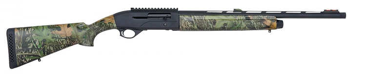The Mossberg SA-20 Turkey shotgun features a matte blue metal finish; receiver-mounted top rail and dual sling swivel studs