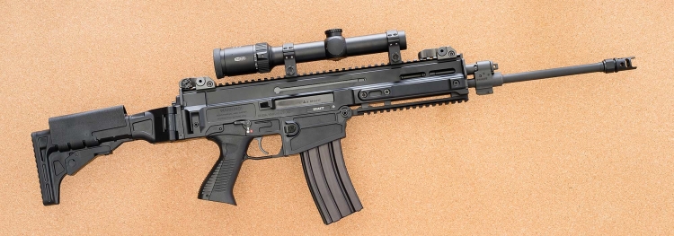 The CZ 805 BREN S1 semi-automatic carbine, seen from the right side