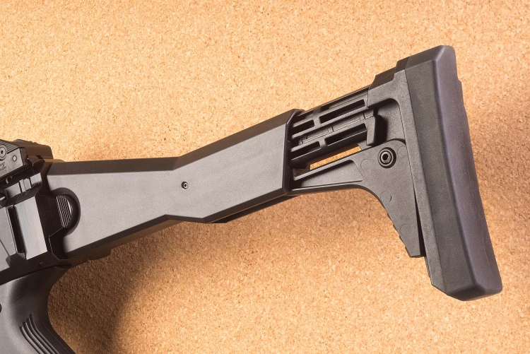 The side-folding and adjustable stock of the CZ Scorpion EVO-3 S1 carbine