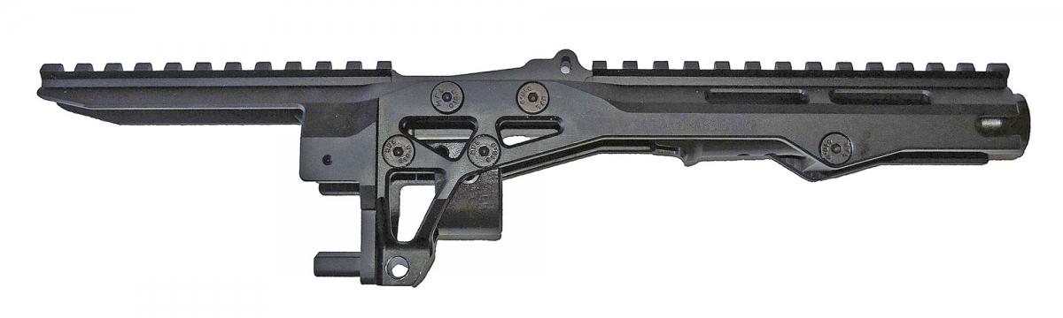 The SAG AK Chassis MK2 seen without the handguard: the integrated trunnion is clearly spotted underneath the aluminum structure