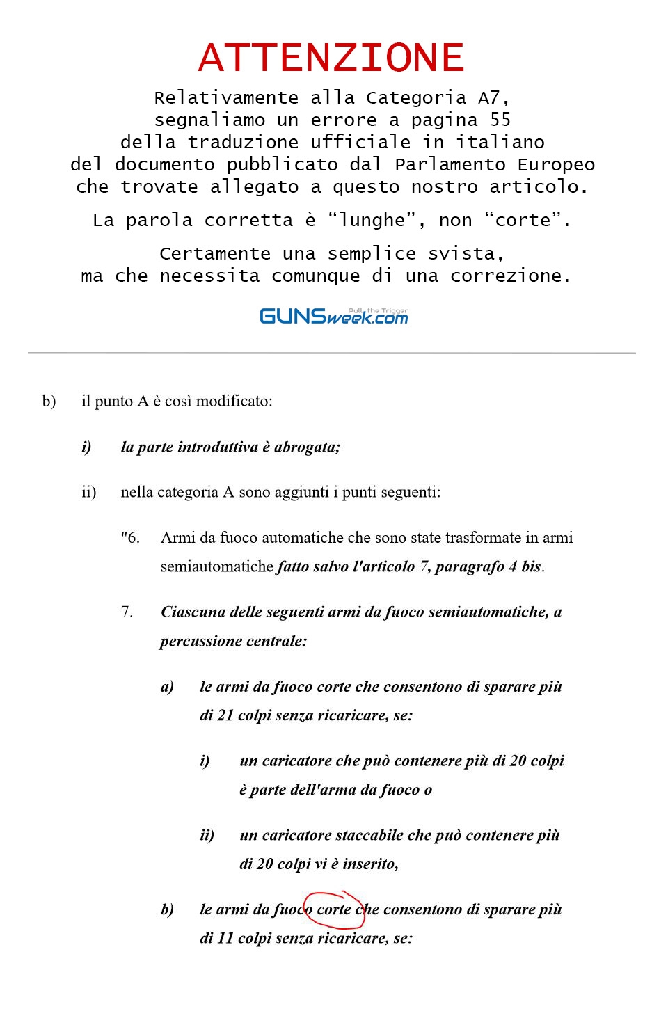Segnaliamo errore nella traduzione italiana ufficiale del documento pubblicato dal Parlamento Europeo