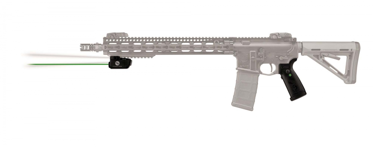 Crimson Trace is known for its history of technological breakthroughs: pictured is the new LiNQ™, the World's first wireless laser and white light system for AR-15 derivative rifles and carbines