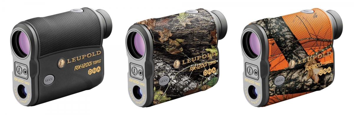 Leupold RX-1200i TBR/W Rangefinder with DNA. From left, they come in black/gray, Mossy Oak Break-Up Infinity™ and Mossy Oak Blaze Orange