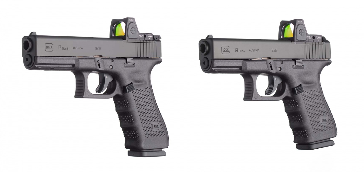 Da sinistra: Glock 17 Gen4 e Glock 19 Gen4 con interfaccia MOS sul carrello