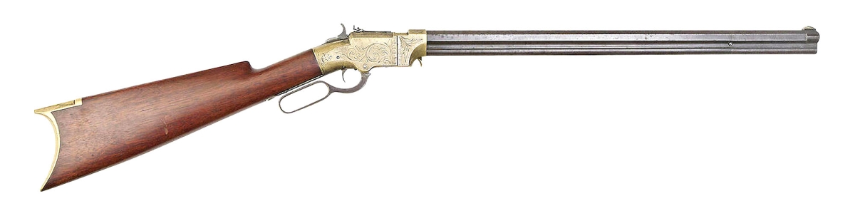 Uberti Winchester 1866 "Yellowboy": 150 years for a legendary rifle A beautiful original Volcanic repeater, the rifle developed for the Rocket Ball caseless ammunition designed by Walther Hunt
