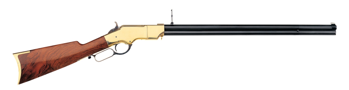 Uberti Winchester 1866 "Yellowboy": 150 years for a legendary rifle A clear derivation of the Volcanic repeater, but far more effective, the Henry Rifle represents a revolution in firearms history (here a Uberti replica)