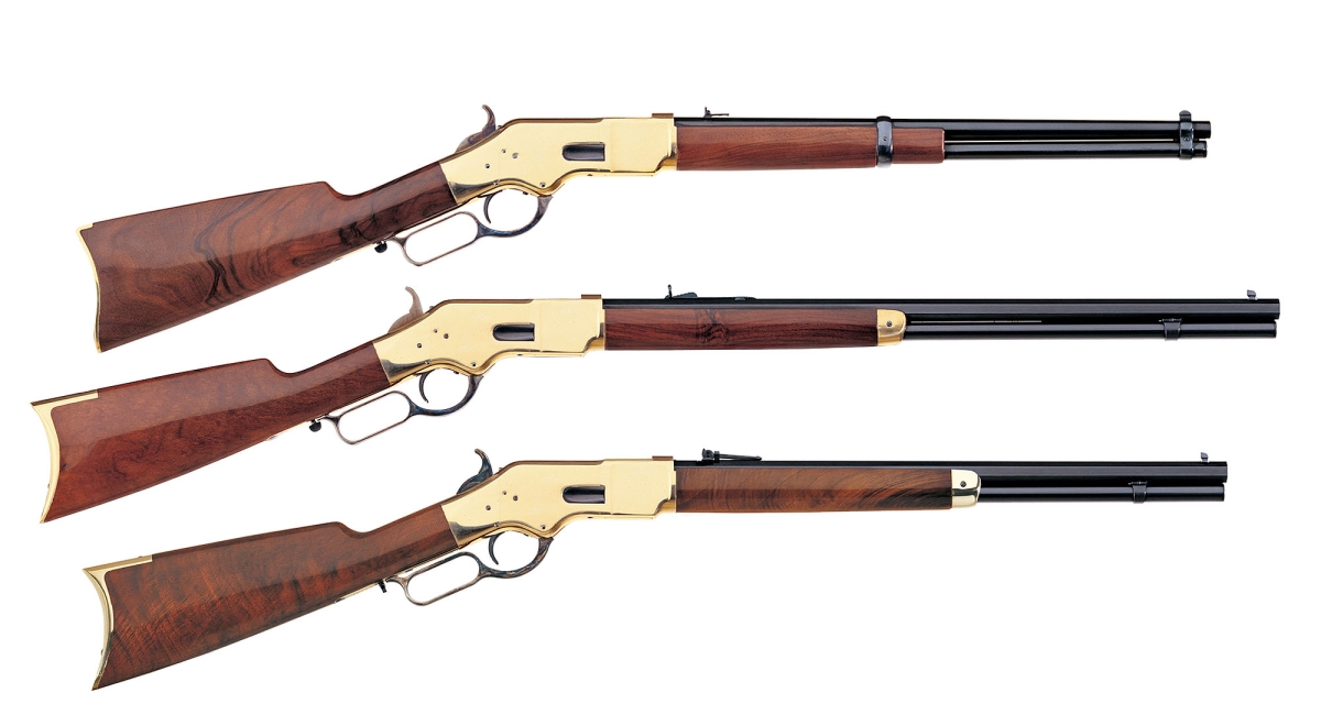 Uberti Winchester 1866 "Yellowboy": 150 years for a legendary rifle In 1866, the Yellowboy hit the mind of everyone worldwide, as one of the most sought after innovations ever. From top, three basic Winchester 1866 Yellowboy models from the Italian manufacturer Uberti: