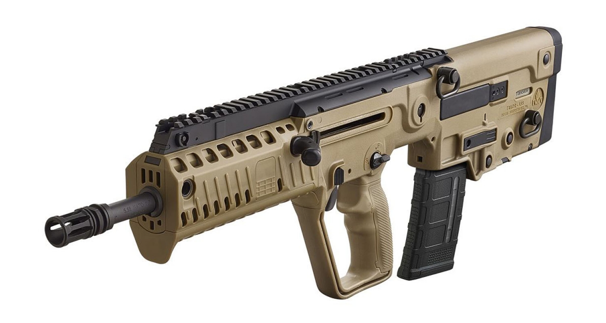 The IWI Tavor X95 semi-automatic rifle is available in Black or Flat Dark Earth variants