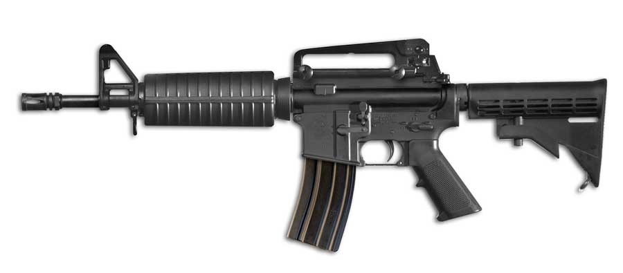 The Colt M4 Commando semi-automatic carbine in its 12-inch barrel variant