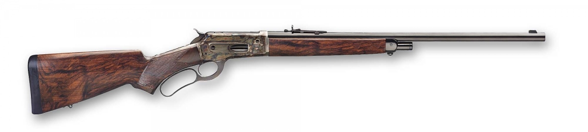 The Pedersoli 1886 Hunter Light rifle sports a light round barrel and is chambered for the .45-70 Government or the .444 Marlin