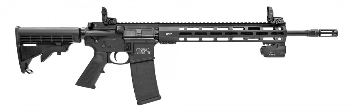 Side view of the Smith & Wesson M&P15T Rifle with Crimson Trace LiNQ system