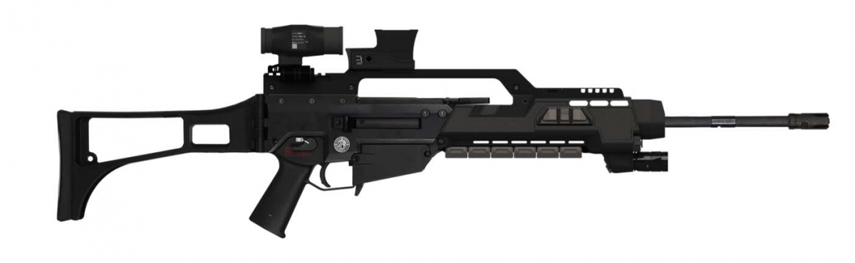 The Steyr G62 assault rifle, equipped with the Wilcox Industries Fusion powered rail system