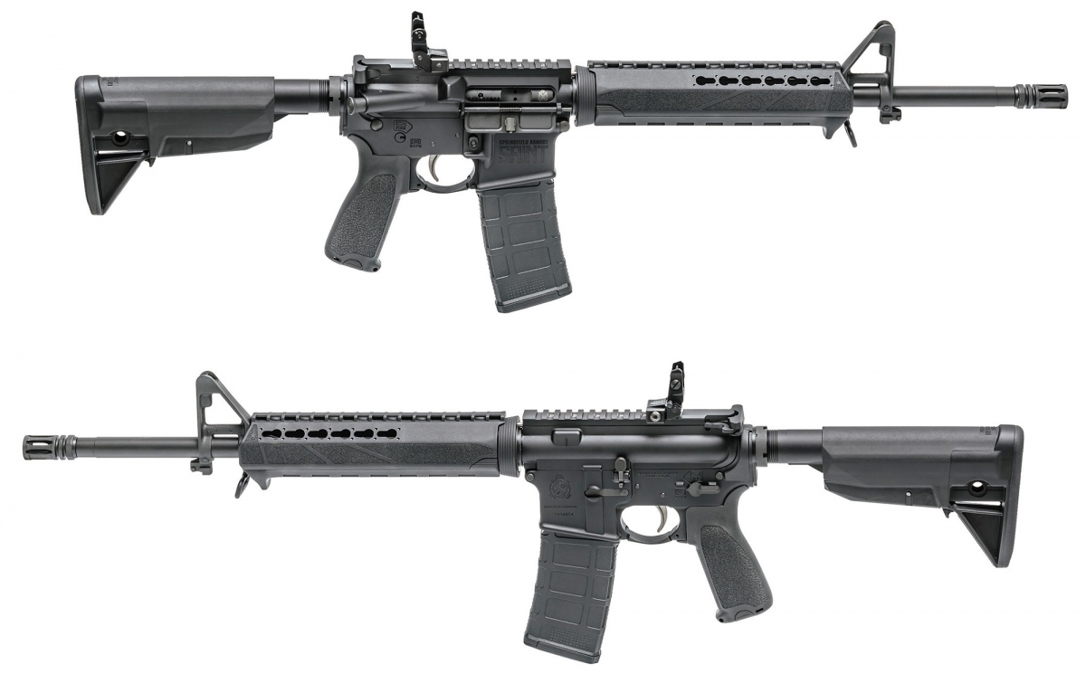 The Saint rifle from Springfield Armory features BCM furniture and a folding rear sight