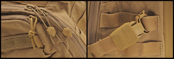 Detail of the zippers and the removable/adjustable buckles