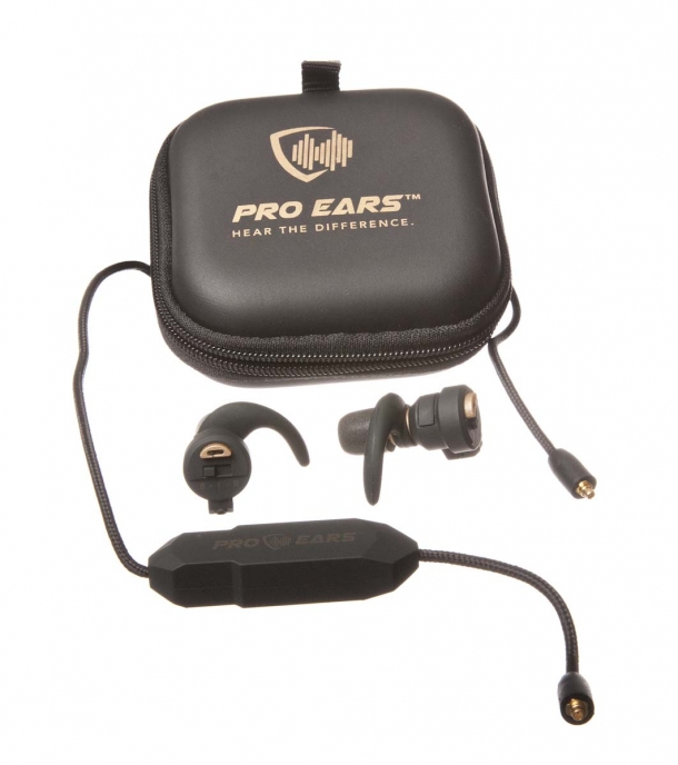 The Pro Ears Stealth Elite electronic ear buds are issued with a braided lanyard featuring a Bluetooth microphone, to be used as ear pods for a mobile phone