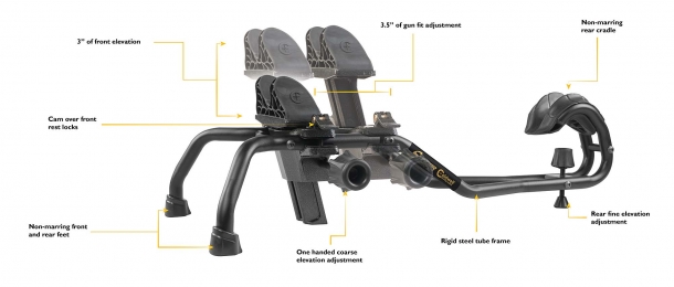 The shape of the Caldwell Stinger Shooting Rest makes it practical to use with modern sporting firearms with high-capacity magazines