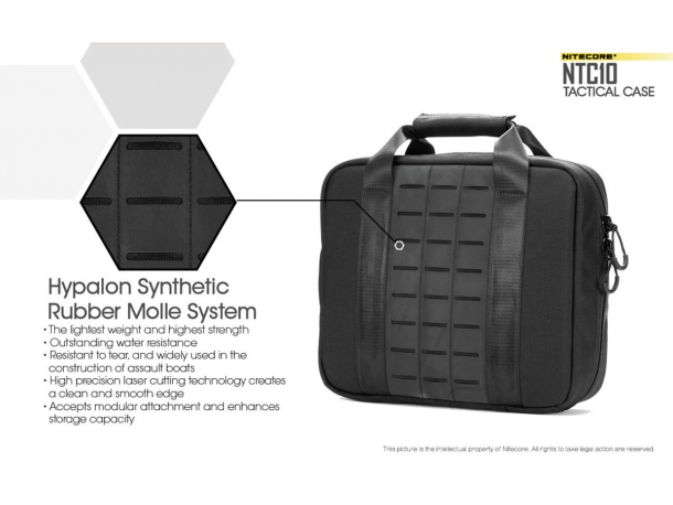 La borsa Nitecore NTC10 è realizzata in cordura, con pannelli MOLLE in sintetico