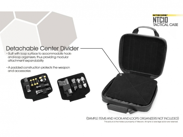 The detachable center divider can also host hook-and-loop extensions