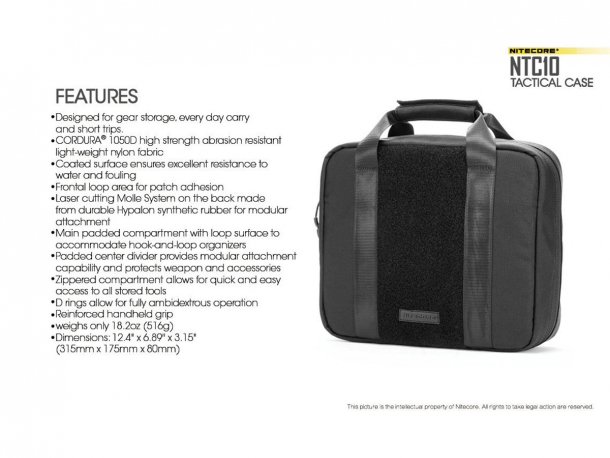 The main features of the Nitecore NTC10 Tactical Bag