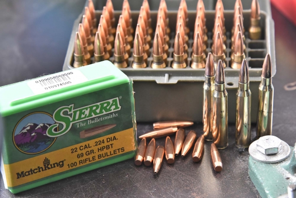 I proiettili SIERRA Match King HPBT da 69 grani utilizzate per la prova