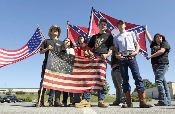 Young Americans supporting the cultural meaning of "both" flags