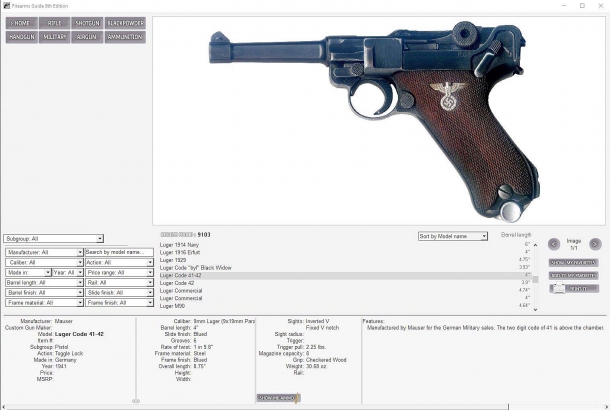 Each firearm is covered with an extensive technical specs file