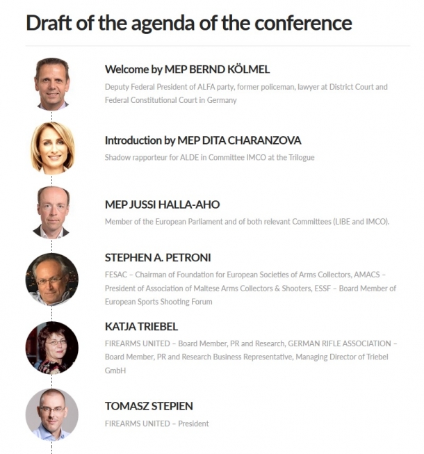 The conference will be chaired by members of the Firearms United board and by Members of the European Parliament