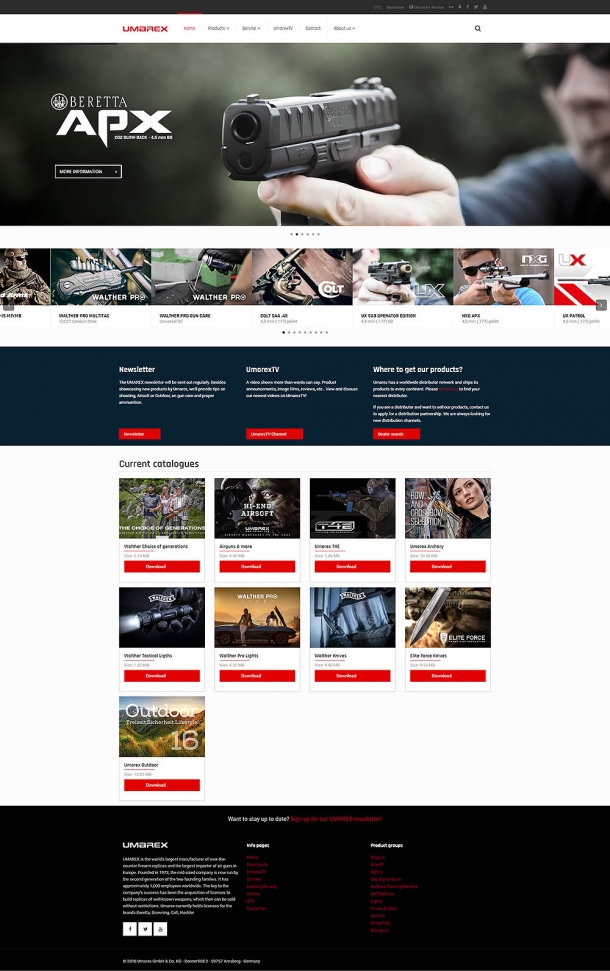 La home-page del nuovo sito internet Umarex