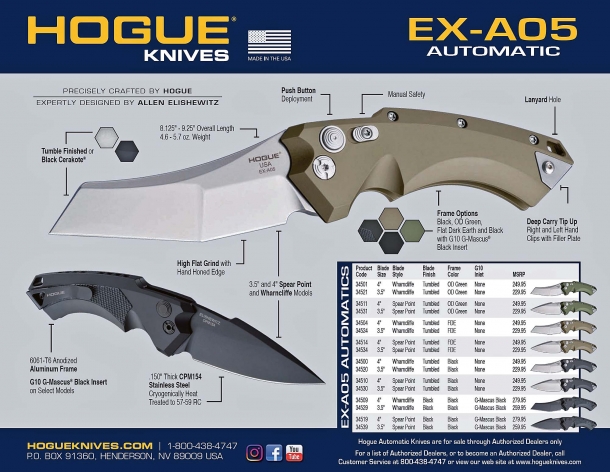 La scheda tecnica dei coltelli della linea Hogue Knives EX-A05