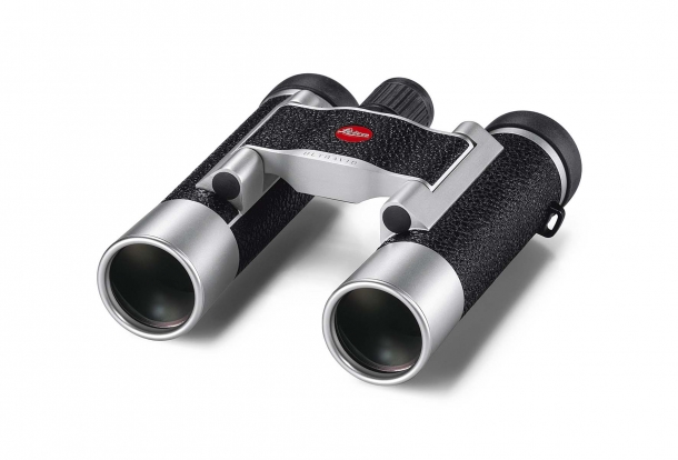 The Leica Ultravid 8x20 binocular, with silver housing