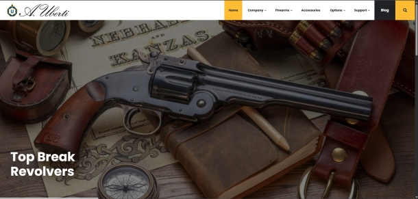 Uberti è un'azienda con un ampio catalogo di repliche di armi western. Nell'immagine la homepage del nuovo sito web.