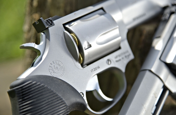 The massive Taurus Compact frame is made for five-shots, .44 caliber cylinders