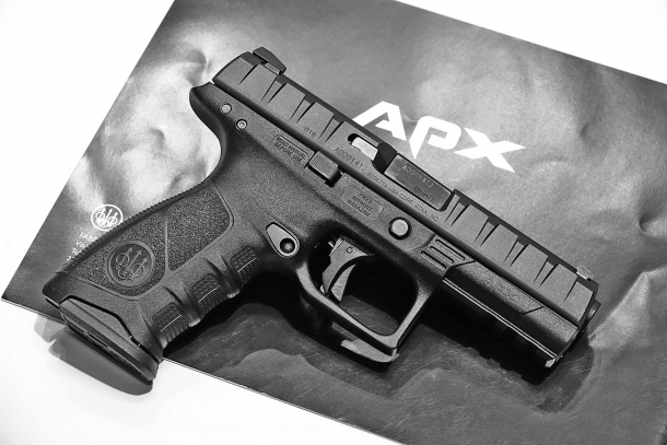 The Beretta APX pistol, seen from the right side