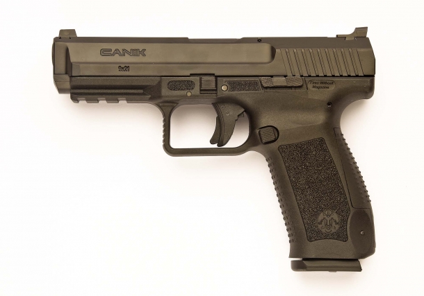 The Canik TP9 SF pistol, seen from the left side