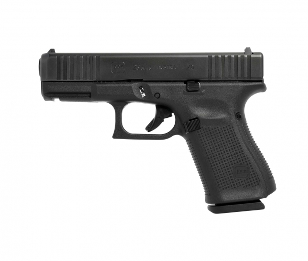 Glock 23 Gen5 .40 Smith & Wesson caliber pistol, left side
