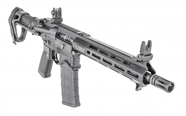 The carbine-length gas system is protected by a free-float, M-LOK aluminum handguard