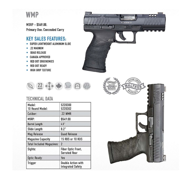 Walther WMP, nuova pistola calibro .22 Magnum