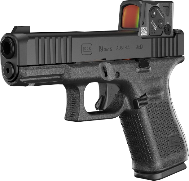 Glock 19 Gen.5 pistol with Aimpoint COA red dot sight