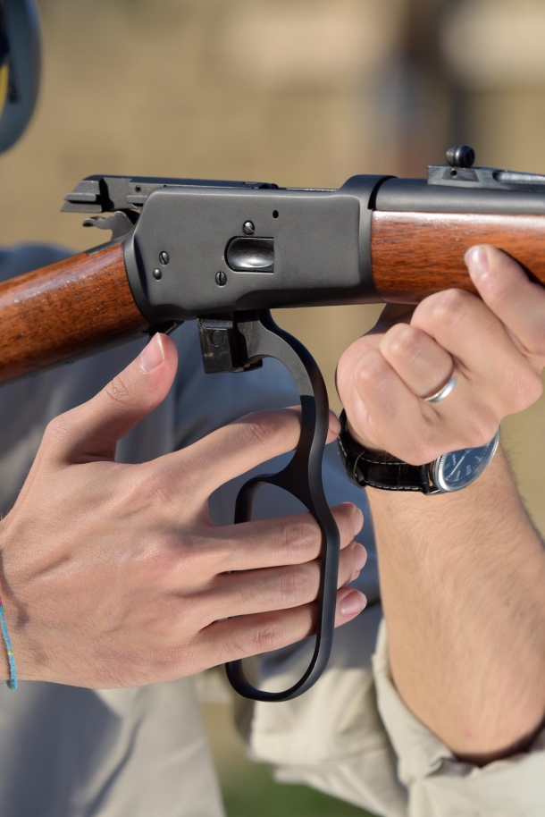 The lever-action... in action. The hand loop is quite comfortable