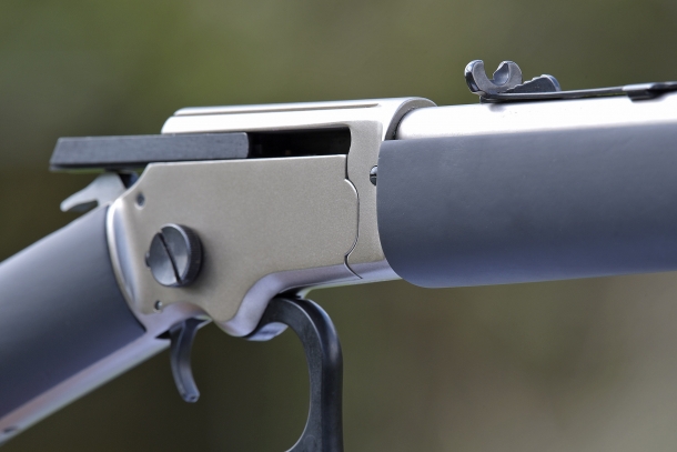 The matte white finish receiver of the Chiappa Firearms LA322 Kodiak Cub rifle