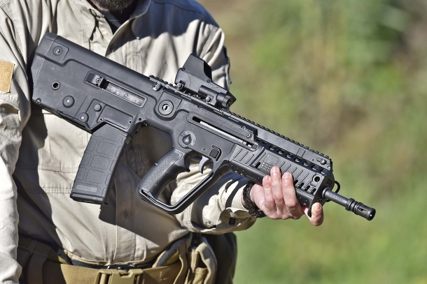 Right side of the X95 semi-automatic rifle: the ejection port is located on this side, just above the magazine well