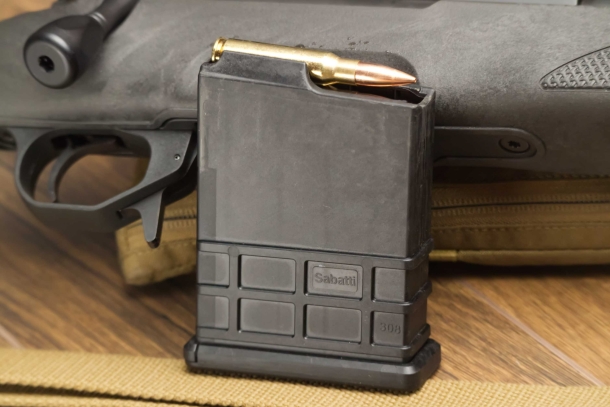 The AICS compatible magazine holds 7 cartridges.