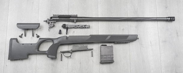 The Sabatti Urban Sniper rifle, disassembled