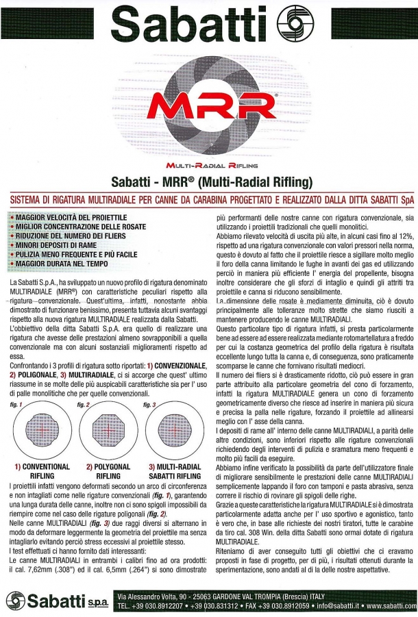 Il volantino distribuito a HIT Show che illustra le caratteristiche delle canne MRR di Sabatti