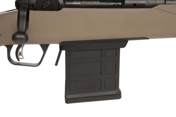 The Savage 110 Scout rifle feeds through detachable, AICS-compatible magazines