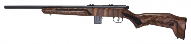 Savage Arms 93R17 Minimalist rifle, brown stock, right side